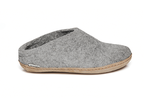 Slip On Leather Sole Slippers - Grey