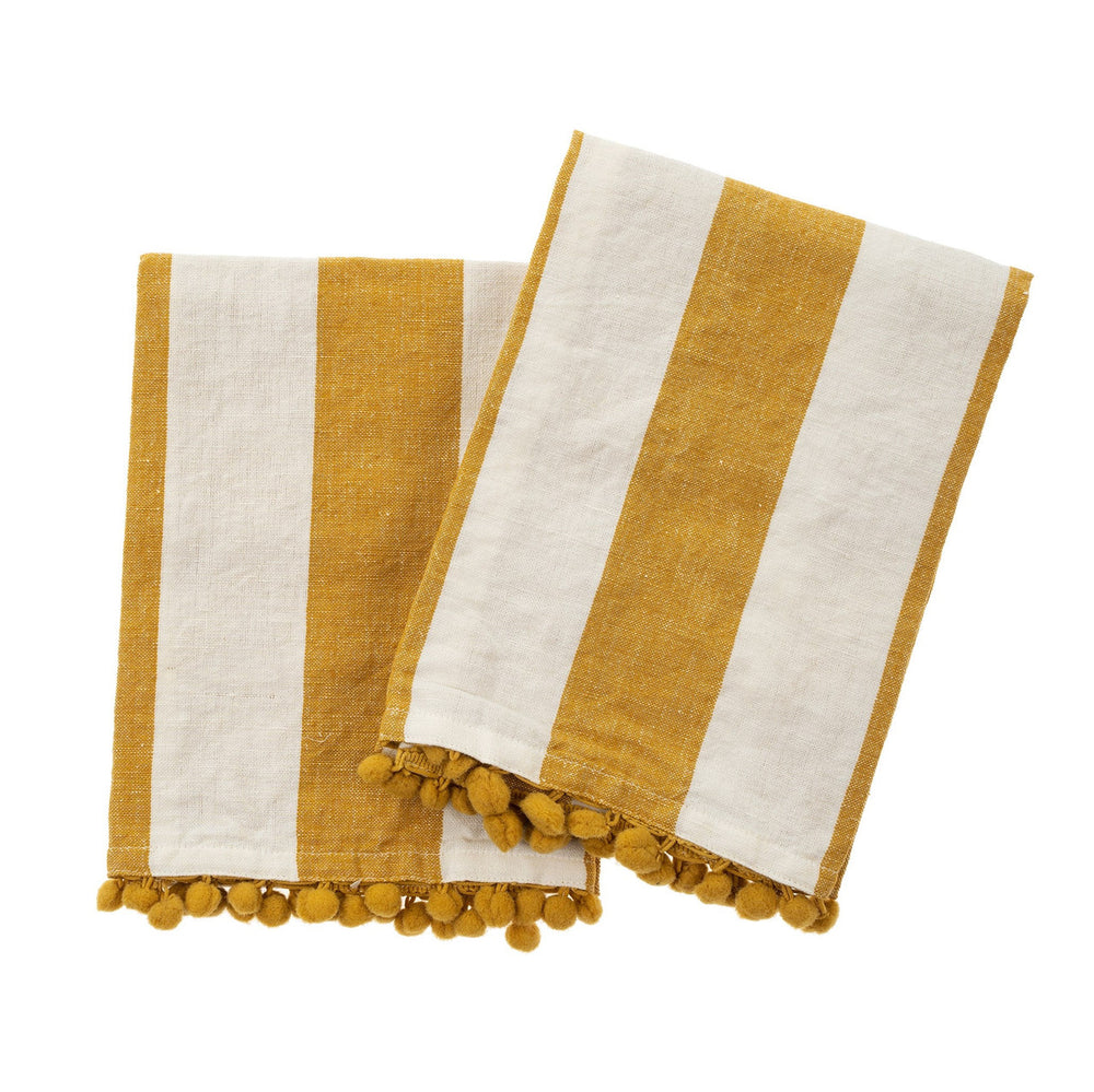 Pom Pom Stripe Tea Towel Set of Two - Marigold