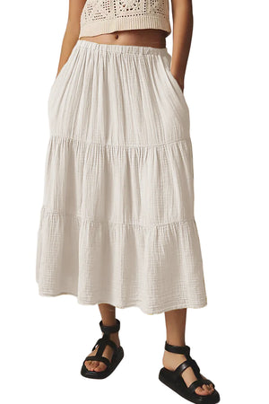 Danielle Cotton Gauze Tired Skirt - Coconut