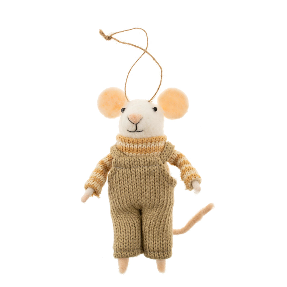 Overalls Olive Mouse Holiday Ornament