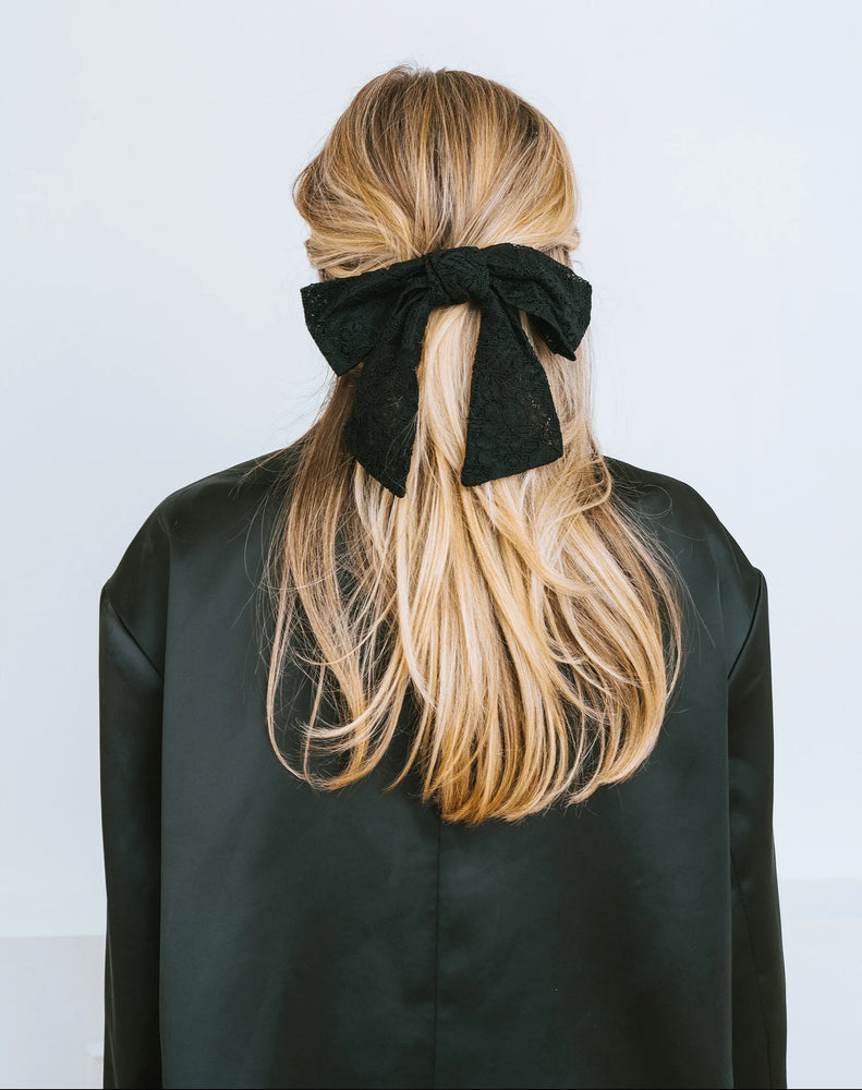 Large Lace Hair Bow- Black