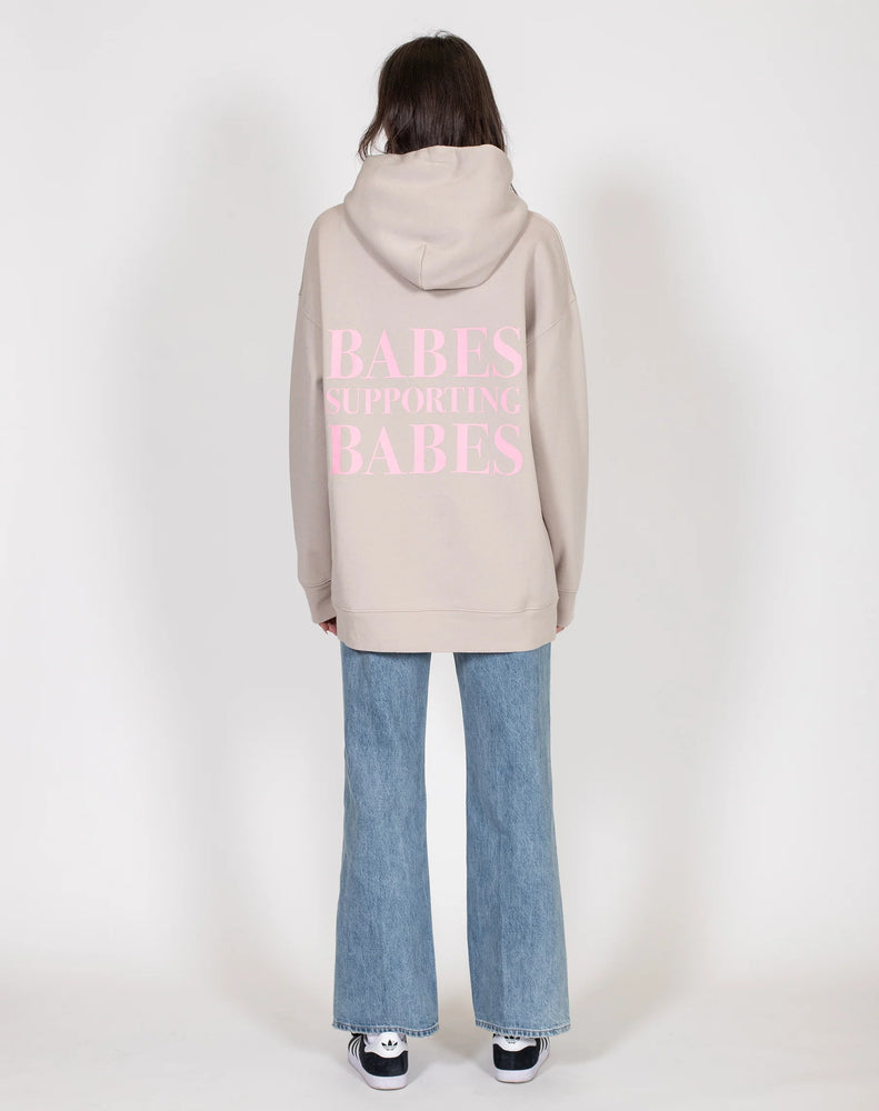 The "Babes Supporting Babes" Big Sister Hoodie - Oyster & Bubblegum
