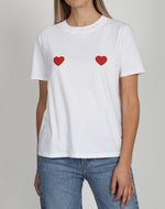 Double Heart Classic Tee - White w/ Red
