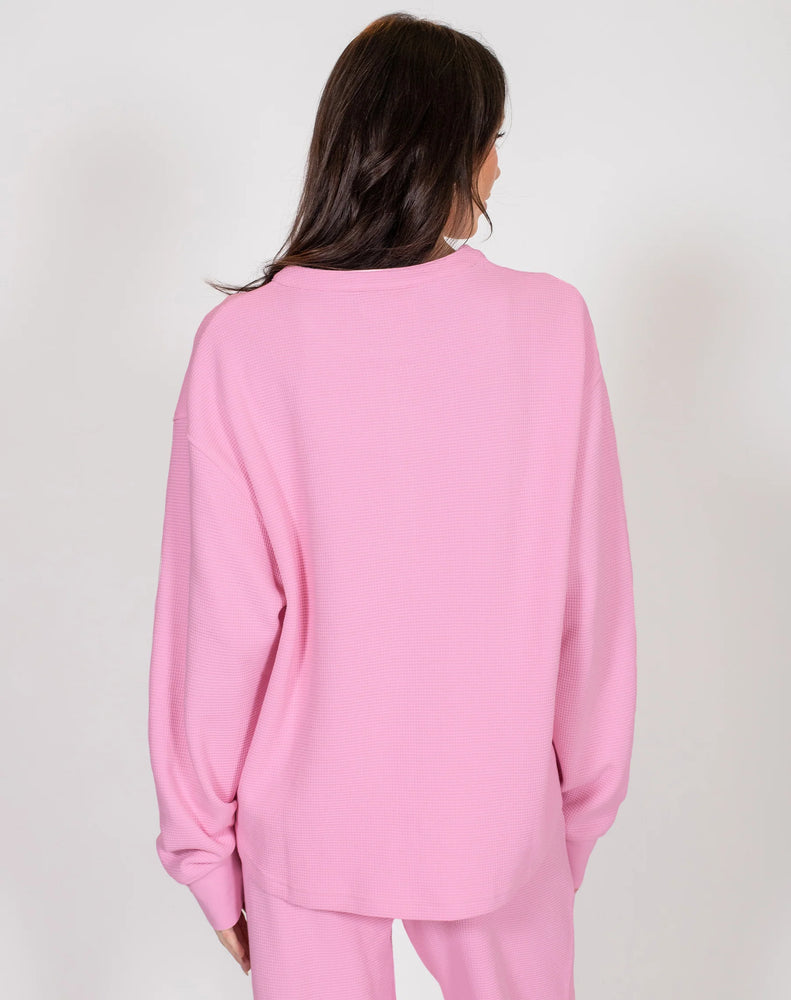 Waffle Knit Boxy Henley - Bubble Gum