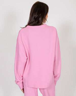 Waffle Knit Boxy Henley - Bubble Gum