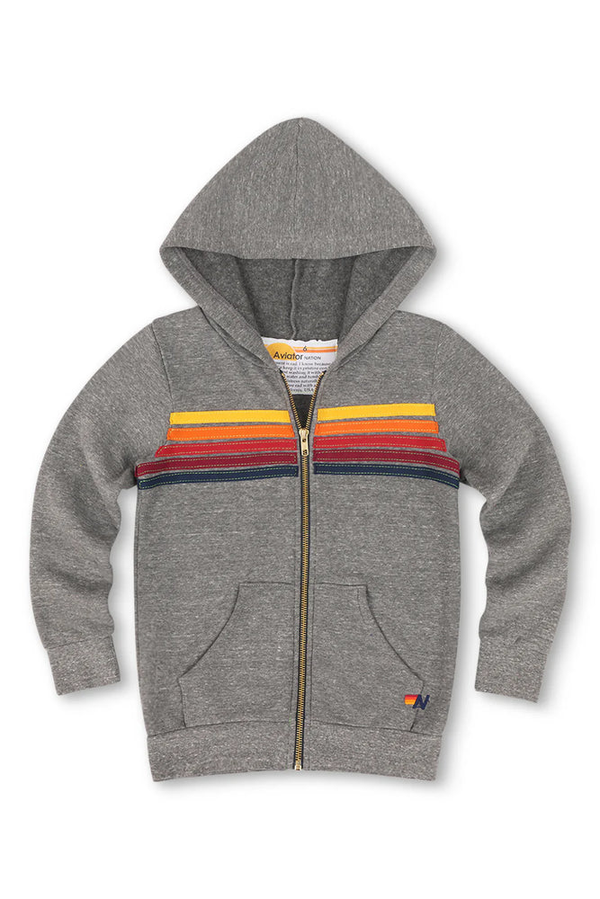 KID'S 5 STRIPE HOODIE | HEATHER GREY