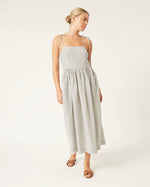 GWEN check linen dress- Linen white