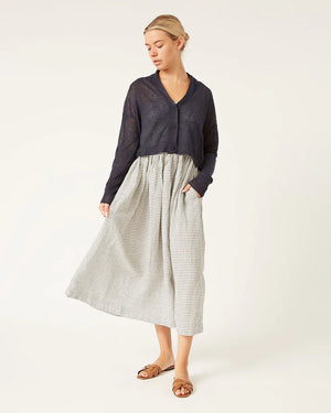 GWEN check linen dress- Linen white