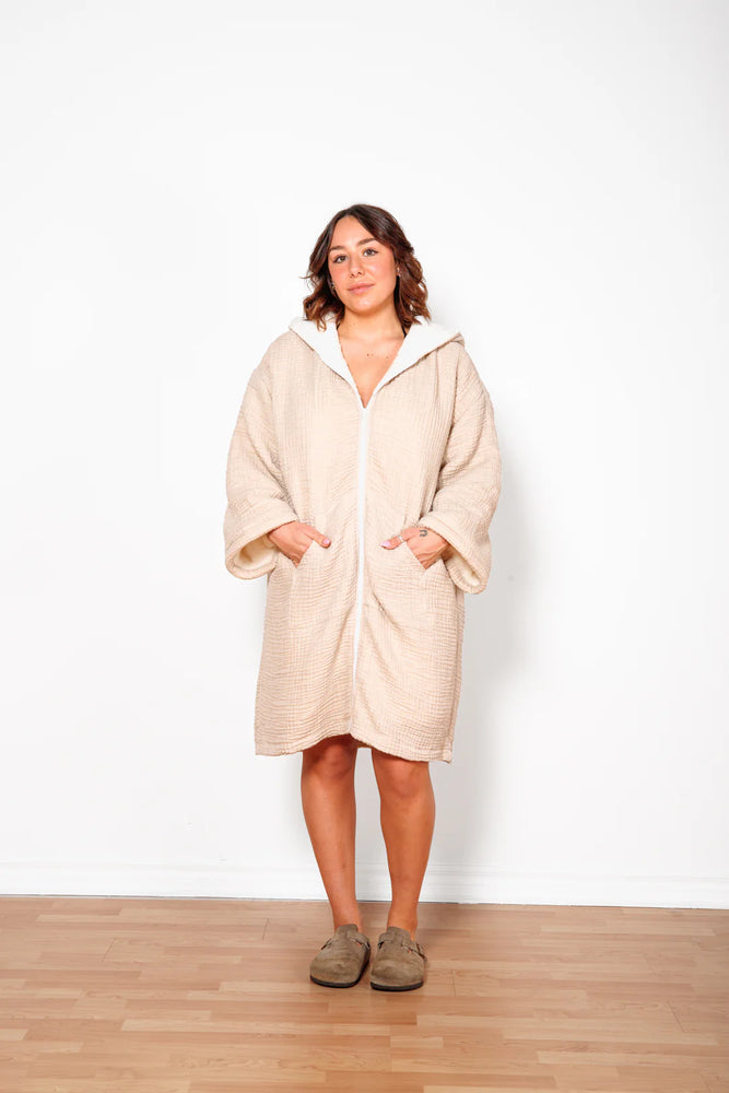 "The Polar" Unusex Zip Fleece Lined Poncho - Beige