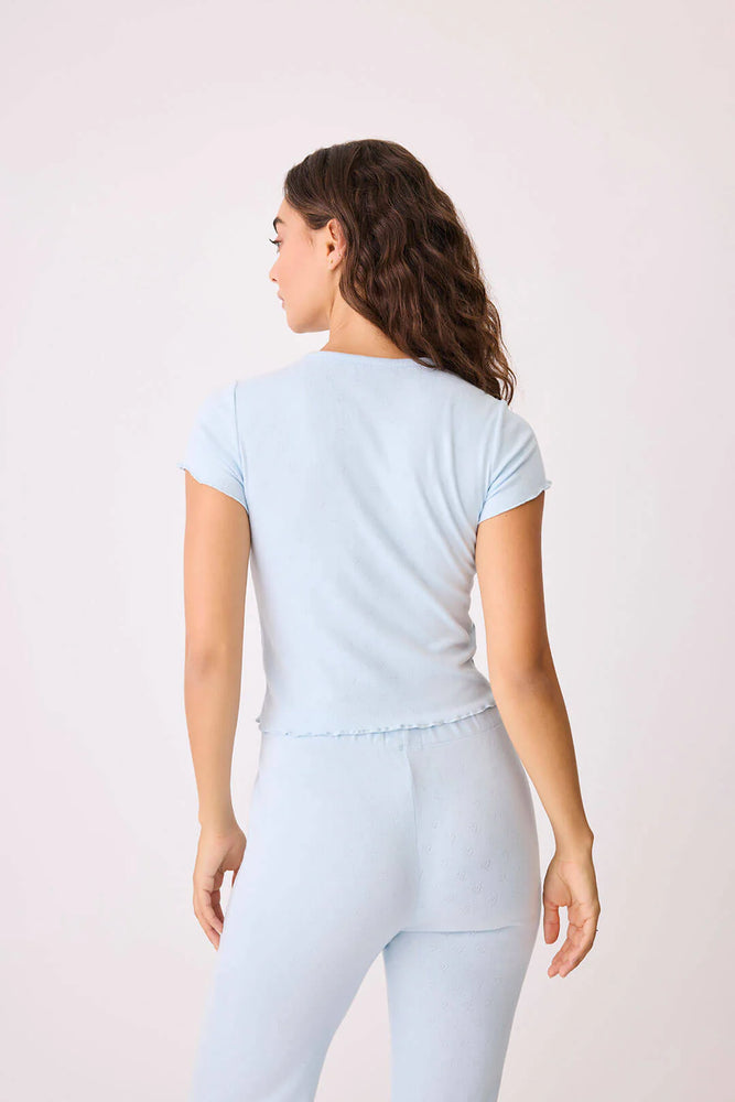 Pointelle Hearts Short Sleeve T-Shirt - Light Blue