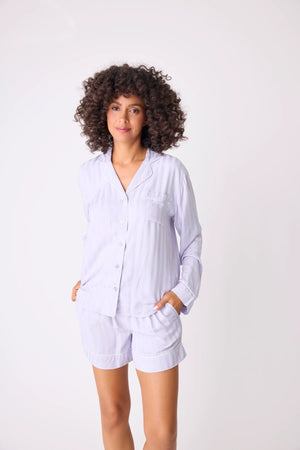 Sunday Sateen PJ Set - Lavender Stripe