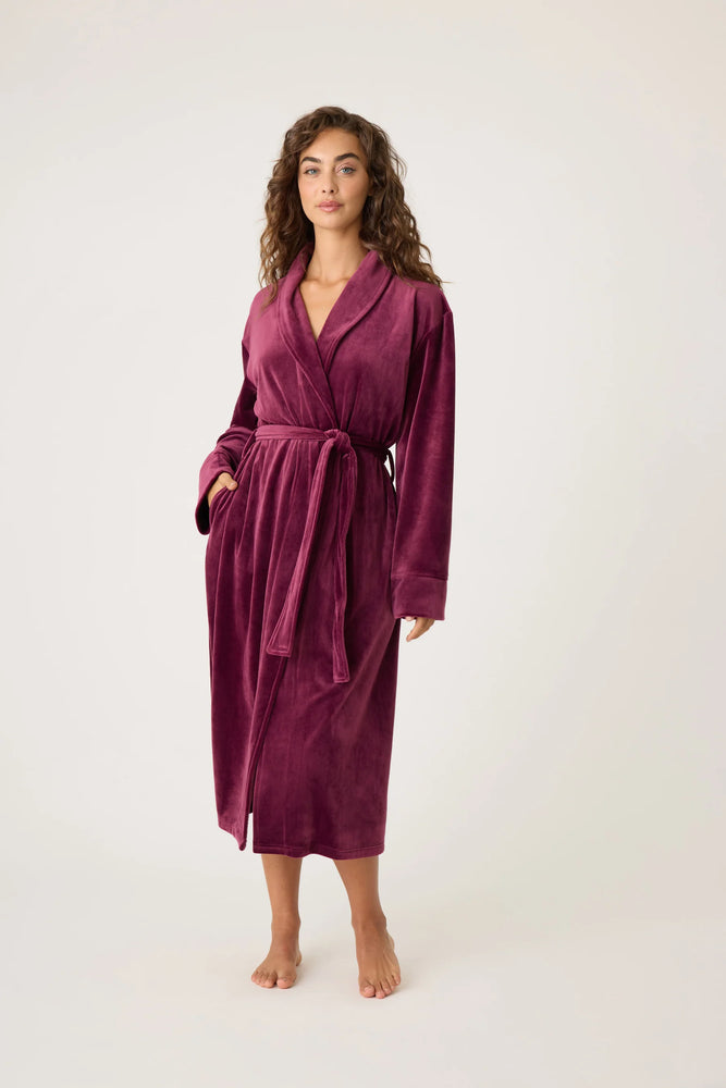 Velvety Velour Robe - Bordeaux