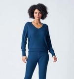 Textured Essentials PJ Long Sleeve Top- Navy