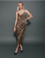 Crepe Maxi Dress with Cowl Neck - Leopard