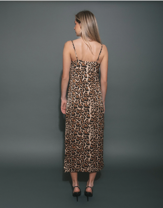 Crepe Maxi Dress with Cowl Neck - Leopard