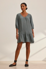 Kaylie Woven Linen Dress- Graphite