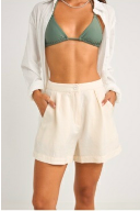 Mini Linen Elasticatied Short- Cream