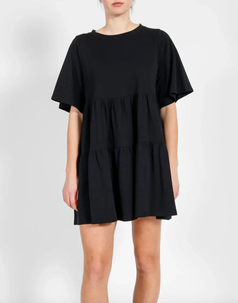 Tiered T- Shirt Dress with Bows | Black