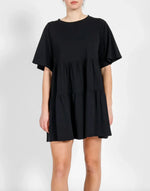 Tiered T- Shirt Dress with Bows | Black