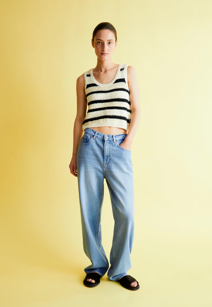 
            
                Load image into Gallery viewer, CLAAIRE STRIPES- raw white-night sky
            
        