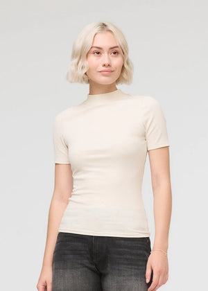 Ribbed Pima Mock Neck Tee | Ecru