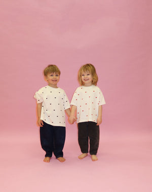 All Over Tiny Heart Tee - Coconut Cream w/ Red