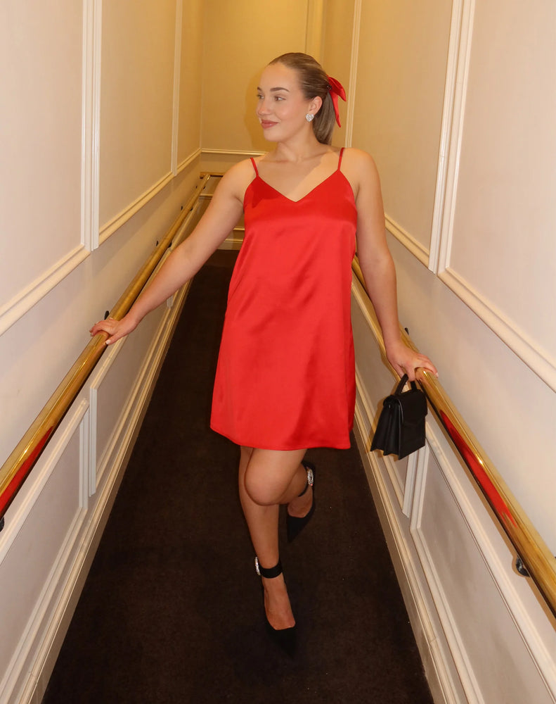 The "Naomi" Mini Satin Slip Dress - Crimson