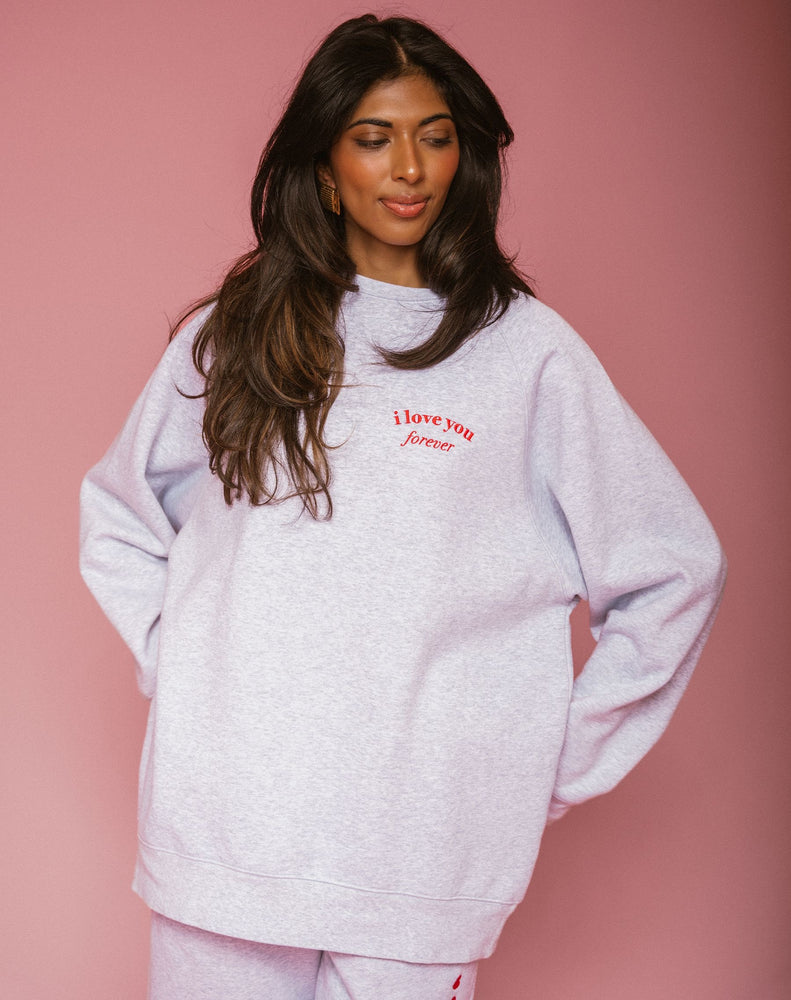 Not Your Boyfriend's Crew "I Love you Forever" - Pebble Grey w/ Red