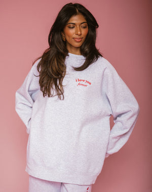 Not Your Boyfriend's Crew "I Love you Forever" - Pebble Grey w/ Red