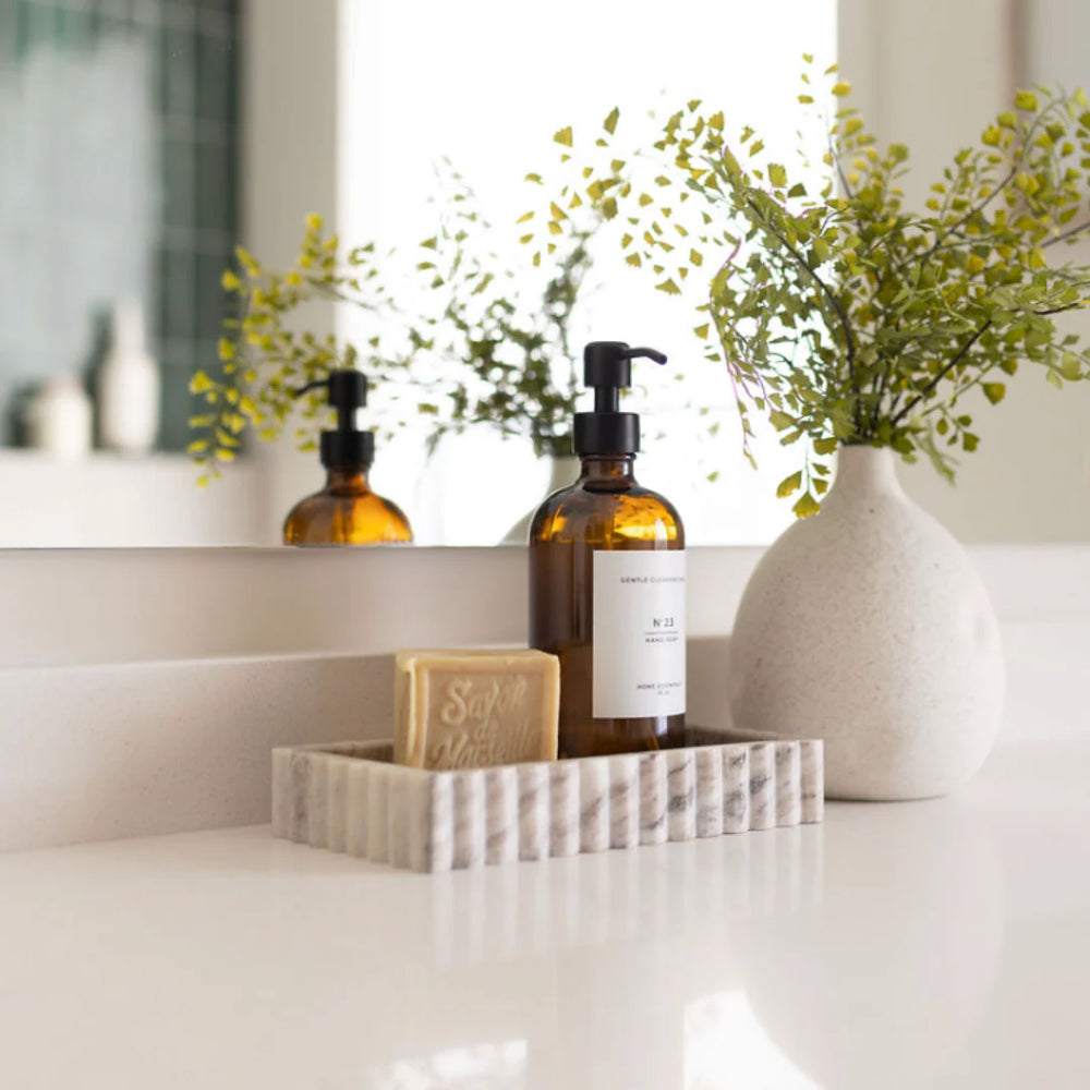 Scalloped Marble Fluted Bridge Tray - Beige Grey