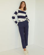 Cotton Trousers with Elastic Waistband - Navy