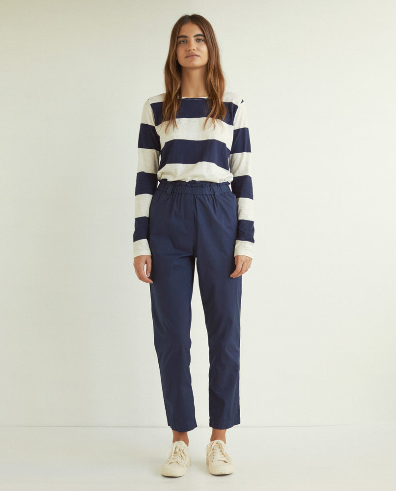 Cotton Trousers with Elastic Waistband - Navy