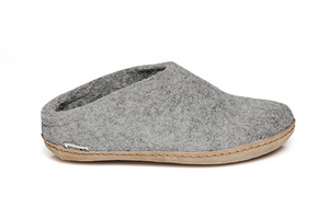 Slip On Leather Sole Slippers - Grey