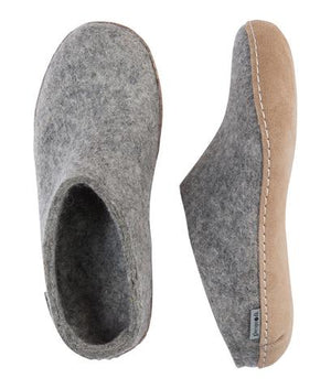 Slip On Leather Sole Slippers - Grey