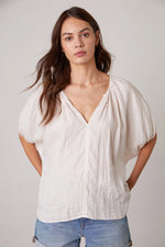 Janine Woven Linen Top - Beach